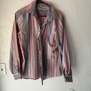 Foxcroft Striped Button-Up Shirt Colorful Stripes‎ Long Sleeve, Wrinkle Free